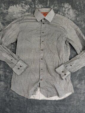 Tallia Mens Long Sleeve Button-Down Shirt LS Size 16 Gray/White
